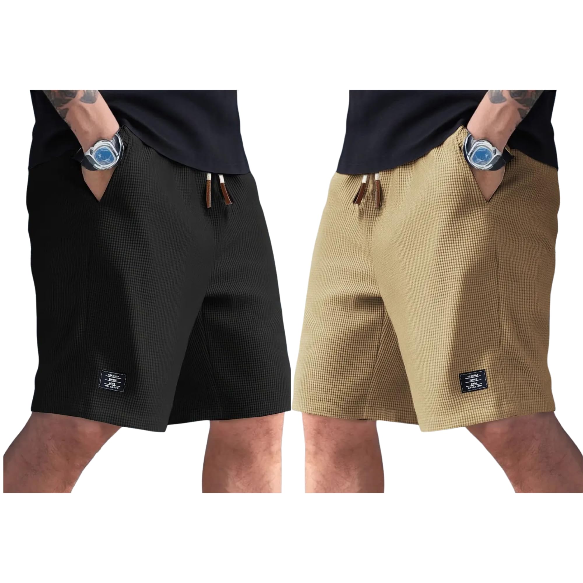 FABRIPPLE Men's Shorts Combo (Pack of 2) | Lightweight & Quick-Dry Sports/Casual Shorts with Elastic Waistband & Side Pockets