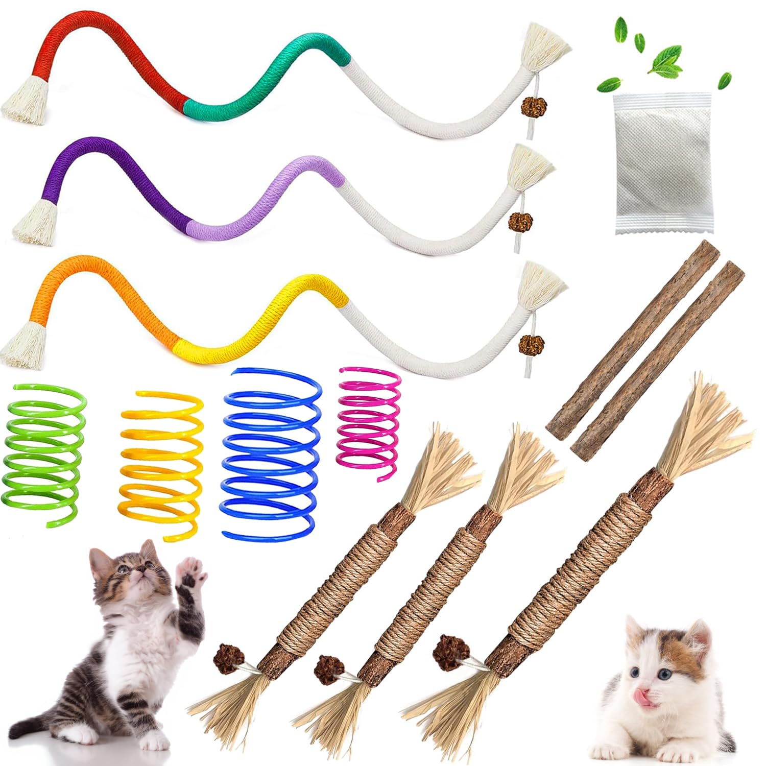Palos de Silvervine itPlus para gatos jugando felices en casa mientras cuidan sus dientes