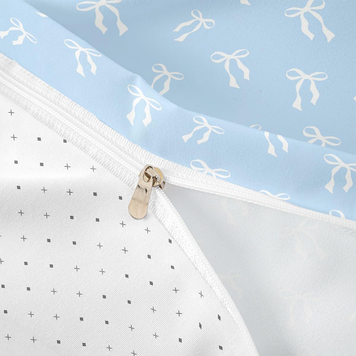 Erosebridal Cute Ribbon Bowknot Comforter Cover White Bows Duvet Cover Full Blue Princess Bedding Set for Kids Boys Girls Modern Simple Bow Knot Quilt Cover Bedroom Decor - Image 5