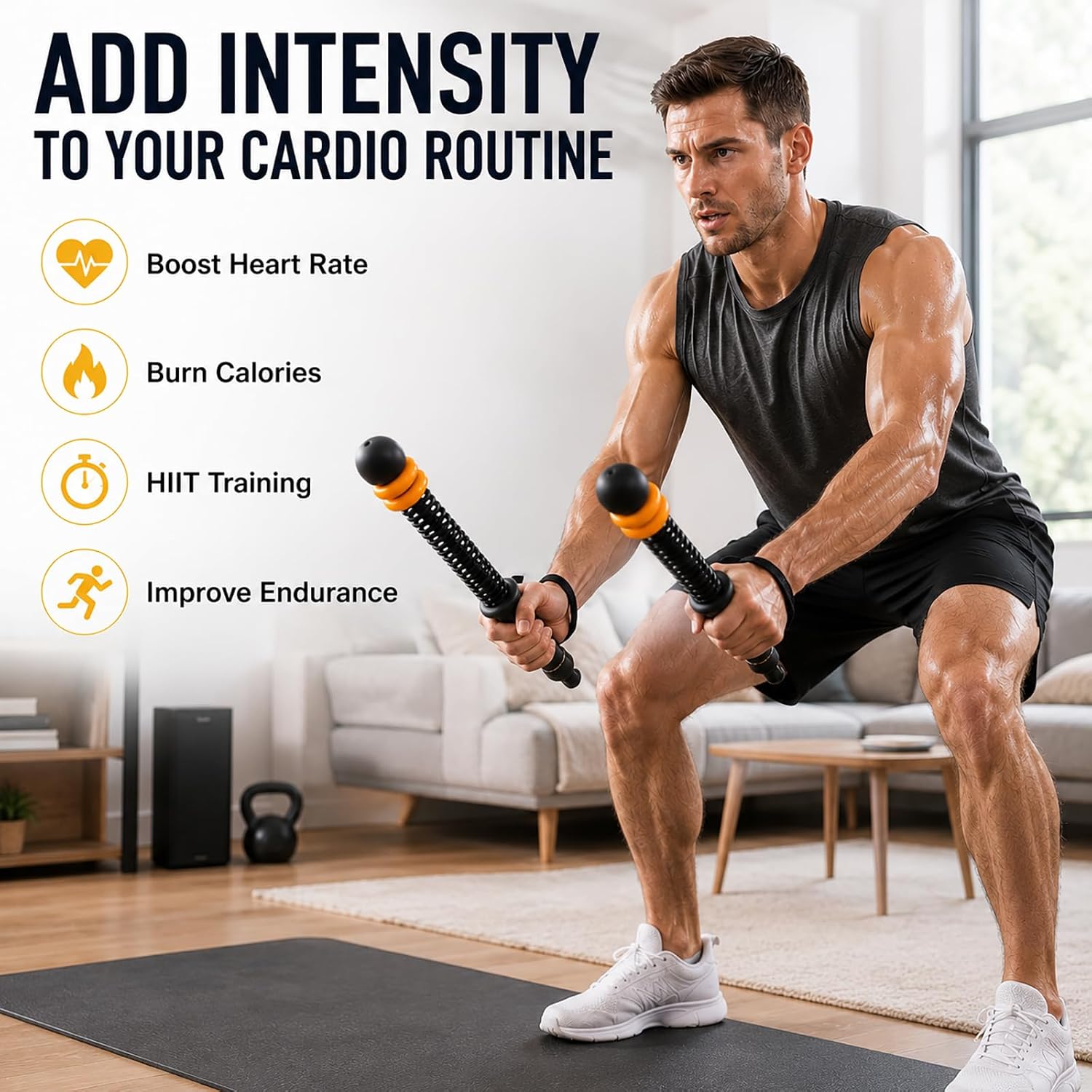Cordless Battle Ropes for Exercise, Ropeless Battle Rope Workout Equipment | Portable Home Gym Equipment with Weighted Rings for HIIT, Cardio, Strength Training and Full Body Workouts in Small Spaces