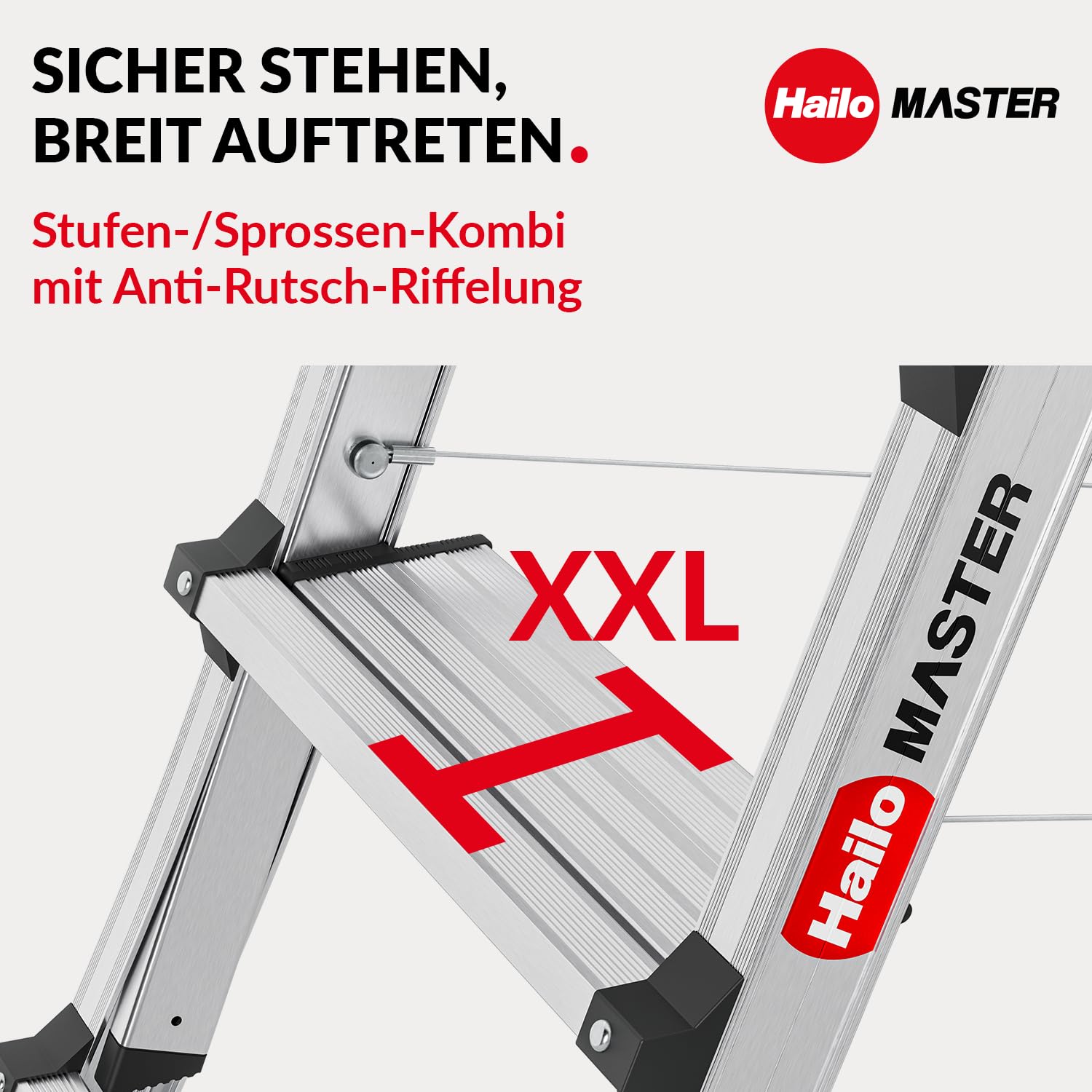 Hailo Master TL100 Topline 3-in-1 Alu Teleskopleiter - Flexible Arbeitshöhe 3-5 Stufen belastbar bis 150 kg - 2,65-3,09 m Arbeitshöhe einstellbar - extragroße Plattform - Leiter ausziehbar - Aluleiter