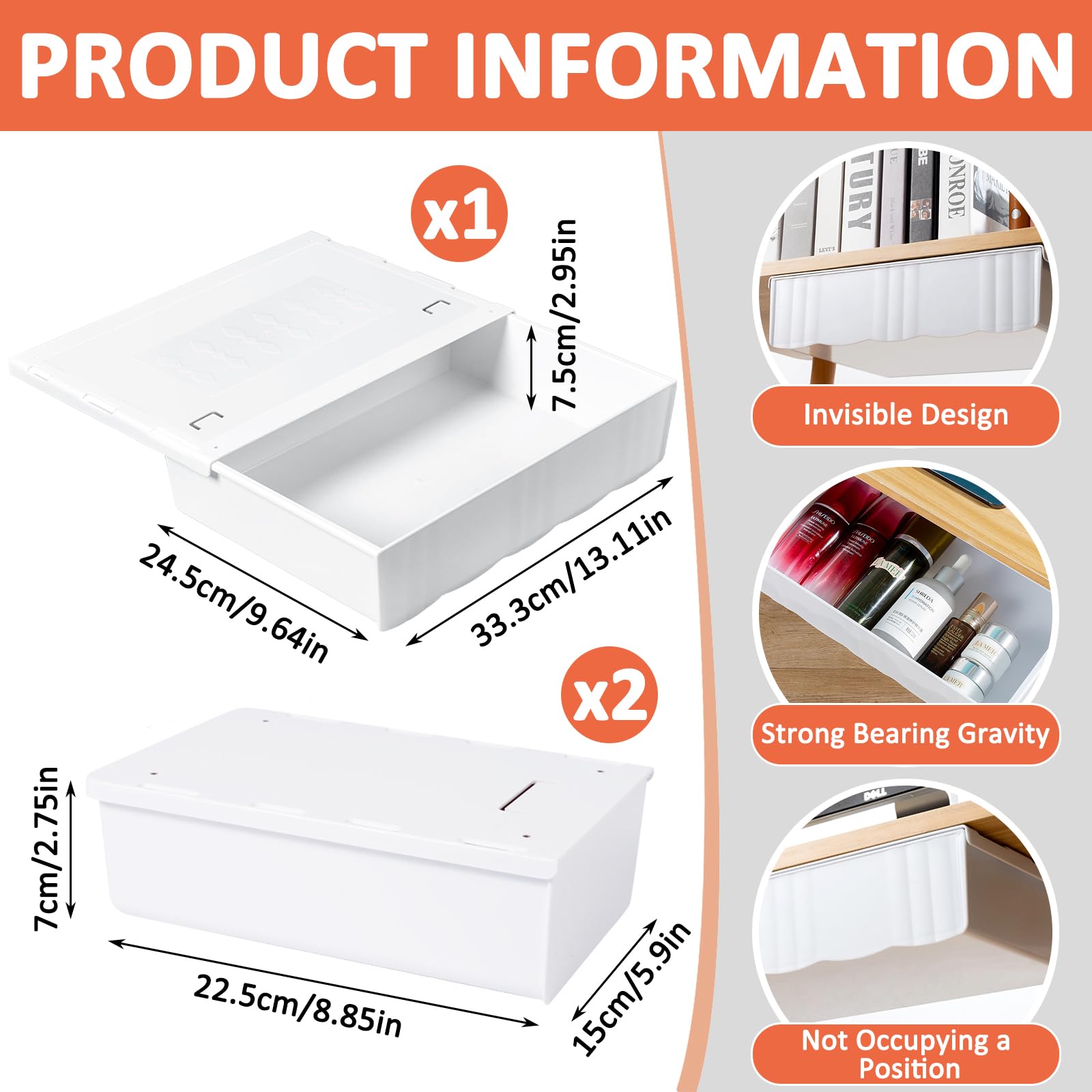 ZLPBAO Cassetto Sotto Scrivania, 3 Pezzi Autoadesivo Organizer per Cassetti, Cassetto Extra Grandi e Grandi Autoadesivo, Cassetto Organizer Cassetti Nascosto Adesivo Da Scrivania per Casa e Ufficio