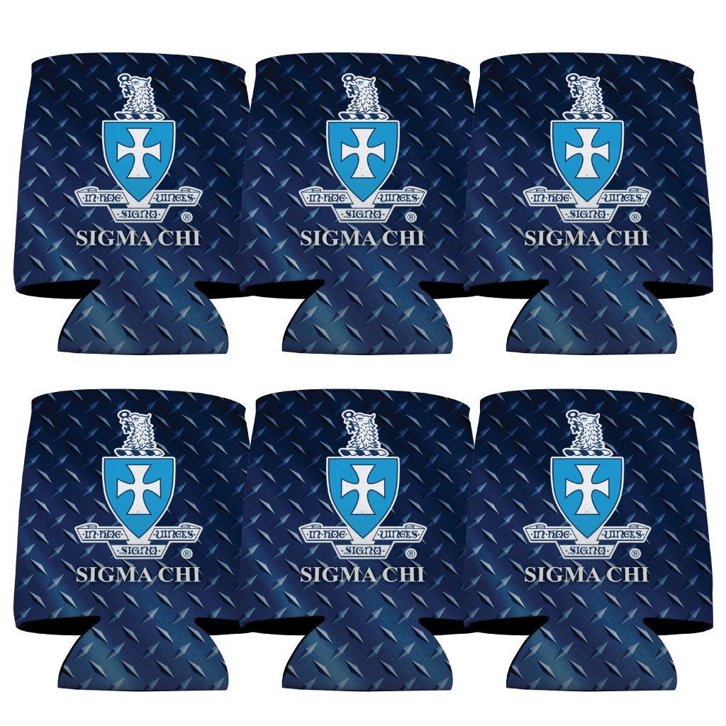 VictoryStore Can and Beverage Coolers - Sigma Chi, Diamond Plate Design, Set of 6