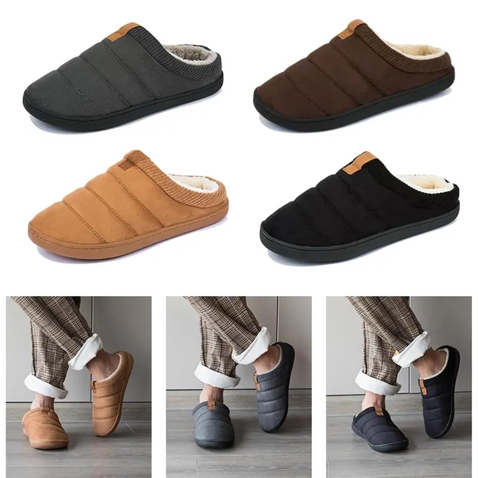 Pantofole da uomo in cotone Pantofole morbide da uomo invernali in peluche corte Scarpe camera interno maschili