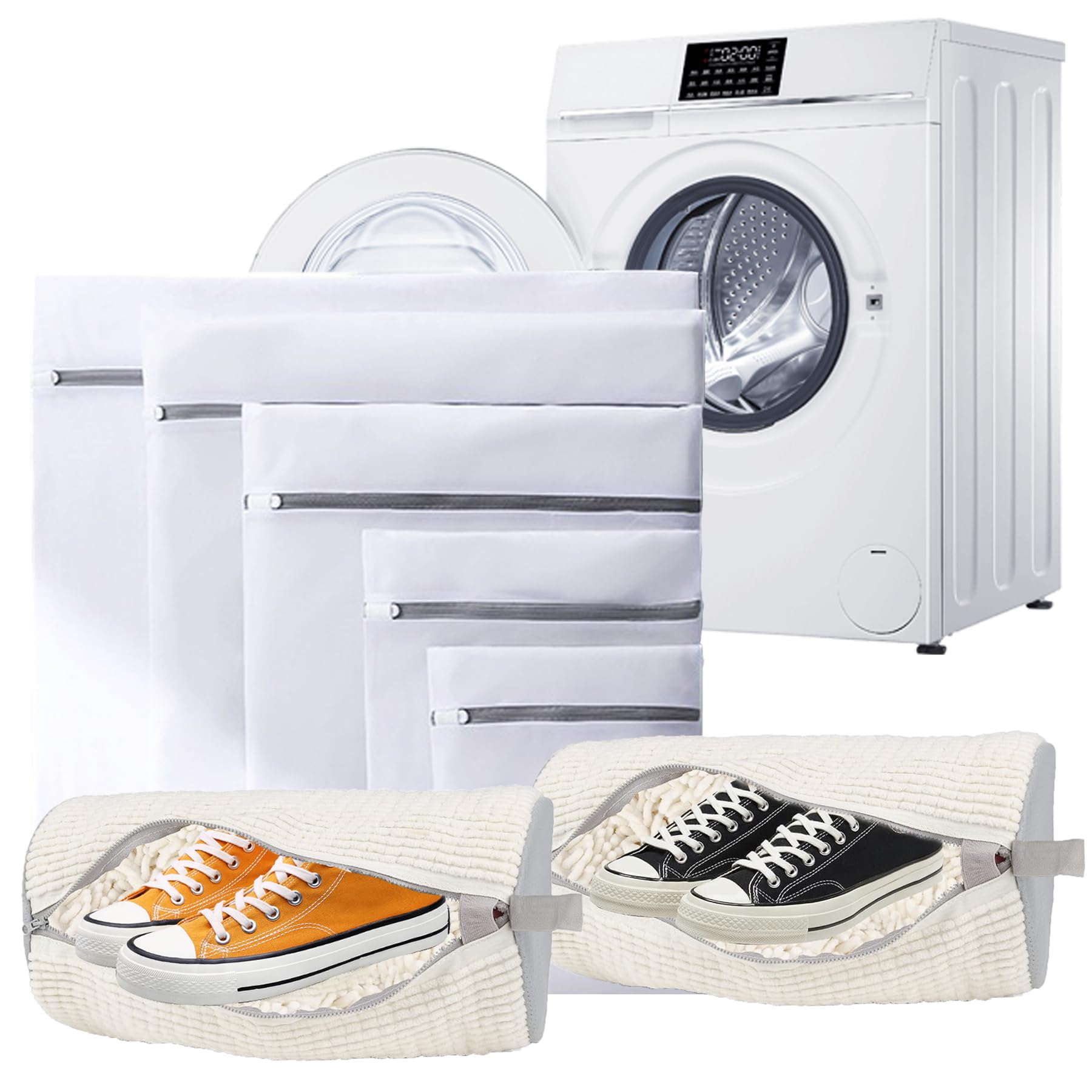 7-piece Reusable Laundry Bag and Shoe Cleaning Bag, 2 Upgraded Shoe Washing Machine Bag, 5 Sizes Sturdy Mesh Laundry Bag, Easy Clean for Underwear, Clothes, Pants, Shoes and Socks