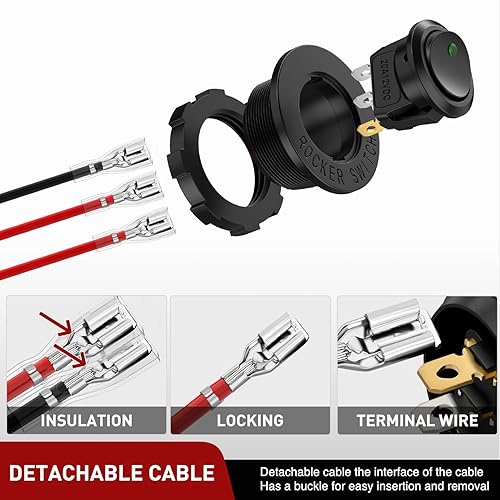 Vista 30 de Nilight 5 interruptores basculantes redondos impermeables con soporte de interruptores de arnés de cableado de 12 V 24 V LED azul iluminado