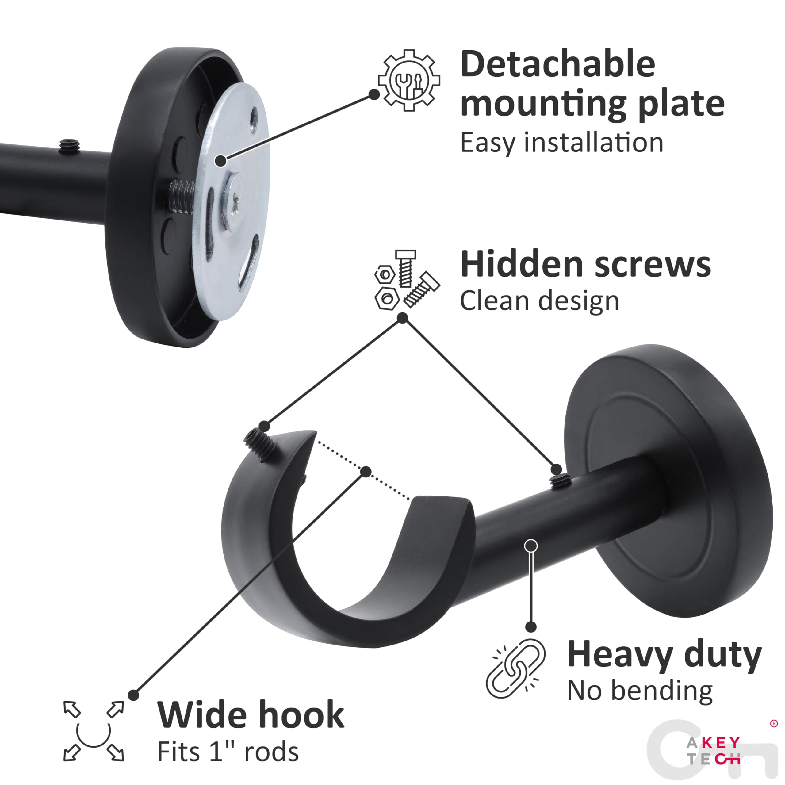 Ceiling Mount Curtain Rod Brackets - 2 Pack -4
