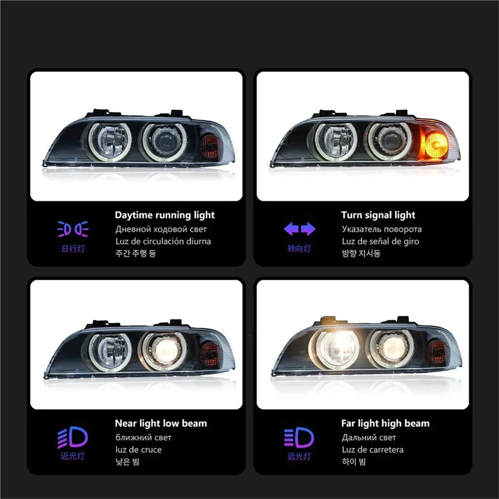 Faro Principal Para BMW Serie 5 E39 1997-2003 Faros Delanteros Para Coche Proyector LED Faro Delantero Luz Circulación Diurna Accesorios Automotrices Faro Delantero