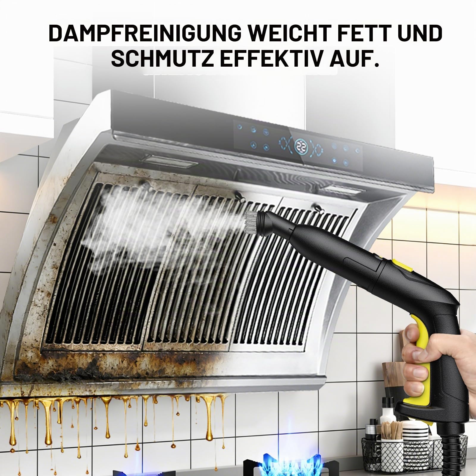 Dampfreiniger Handgerät Dampfdruck: 5 Bar,Leistung: 2000 W,Tank: Max 2 L mit 23 Zubehörteile Dampfreiniger für Boden,Polstermöbel,Auto,Teppich,Sofa,Bad Steam Cleaner