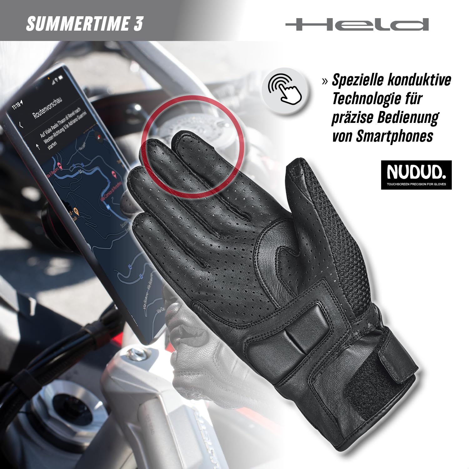 Held Summertime 3 Guanti Moto traforati, nero, L-10