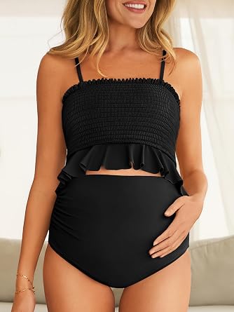 Summer Mae Maternity Swimsuit Ruffled Two Piece High Waist Bikini Swimwear