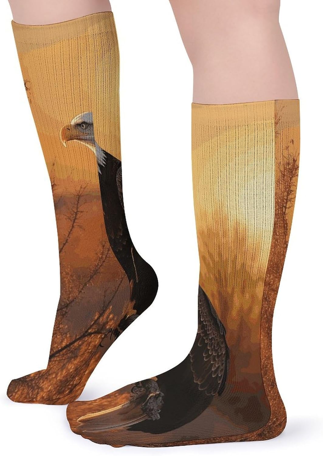 Golden Sunset Bald Eagle Knee High Socks Cozy Knee High Socks Soft Mid-Length Sock for All Seasons Daily Wear Adult