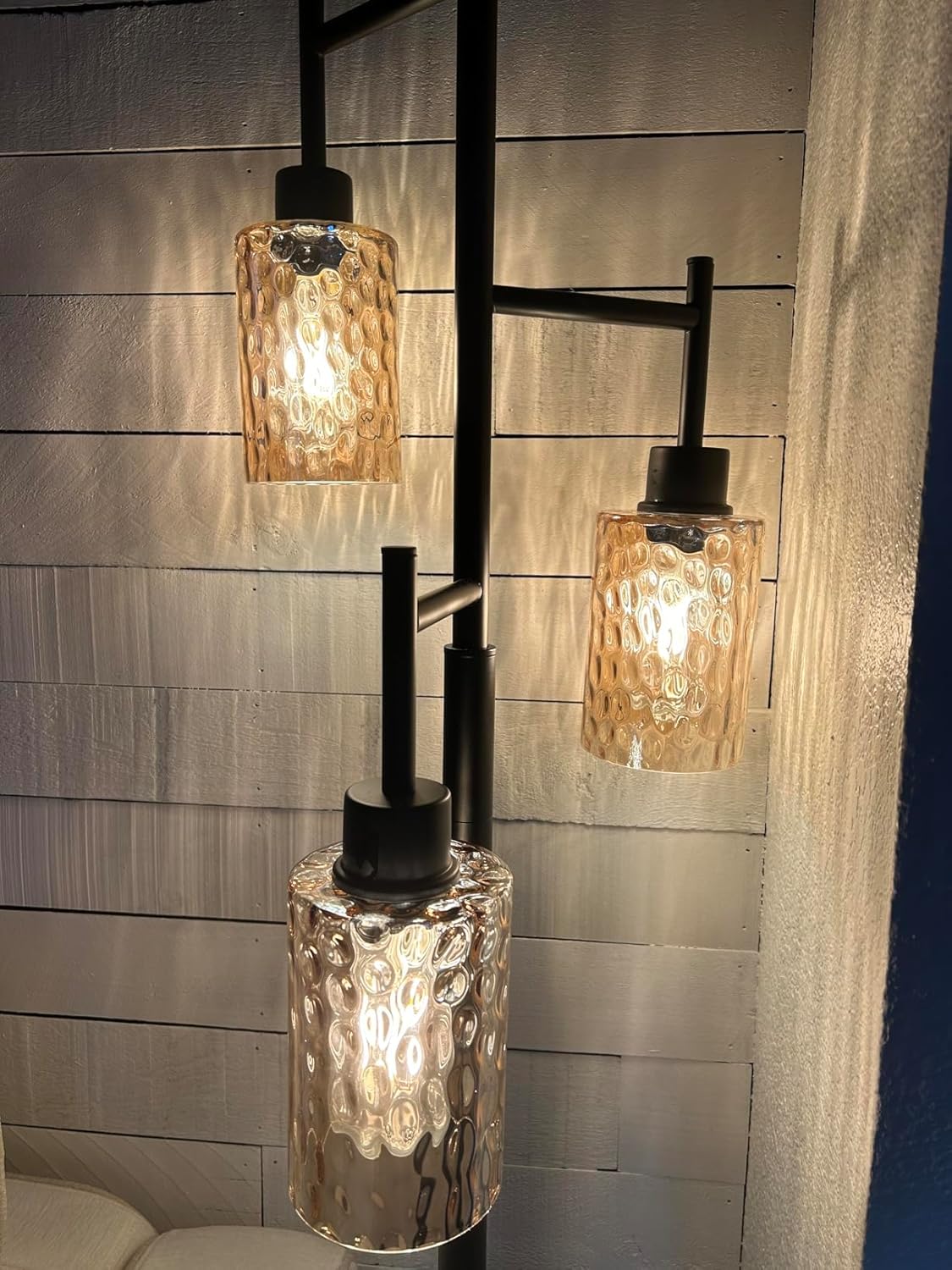 3 Pack Amber Hammered Glass Lamp Shade Replacement, 1-5/8 Inch Fitter, 6-1/16" Tall, Water Ripple Cylinder Glass Lighting Fixture Lampshade Globe Cover for Chandelier Pendant Light Wall Sconce