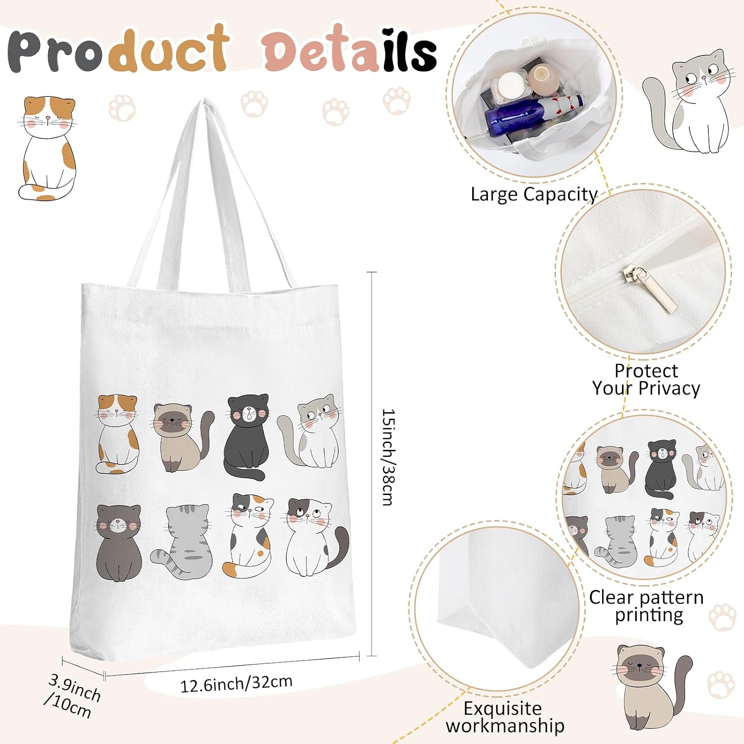 Sieral 2 Pcs Animal Lover Bag Gift for Women Travel Canvas Tote Portable Zipper Pouch Canvas Reusable Grocery Tote