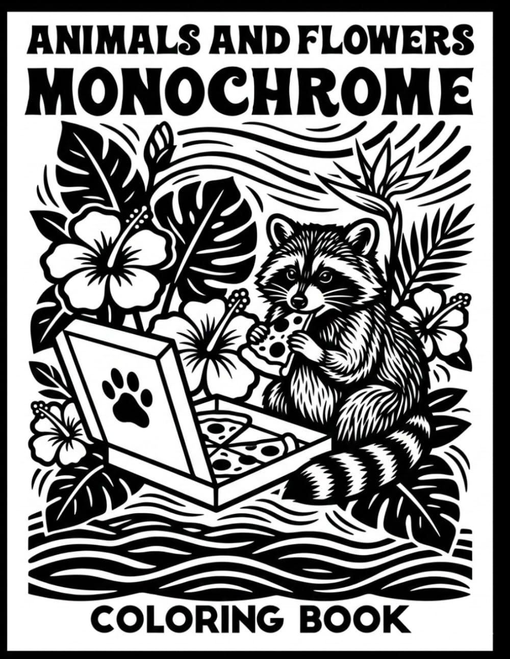 Animals And Flowers Monochrome Coloring Book: 100 Unique Patterns Designs For Adults And Seniors One Color Illustrations for Stress Relief and Mindfulness