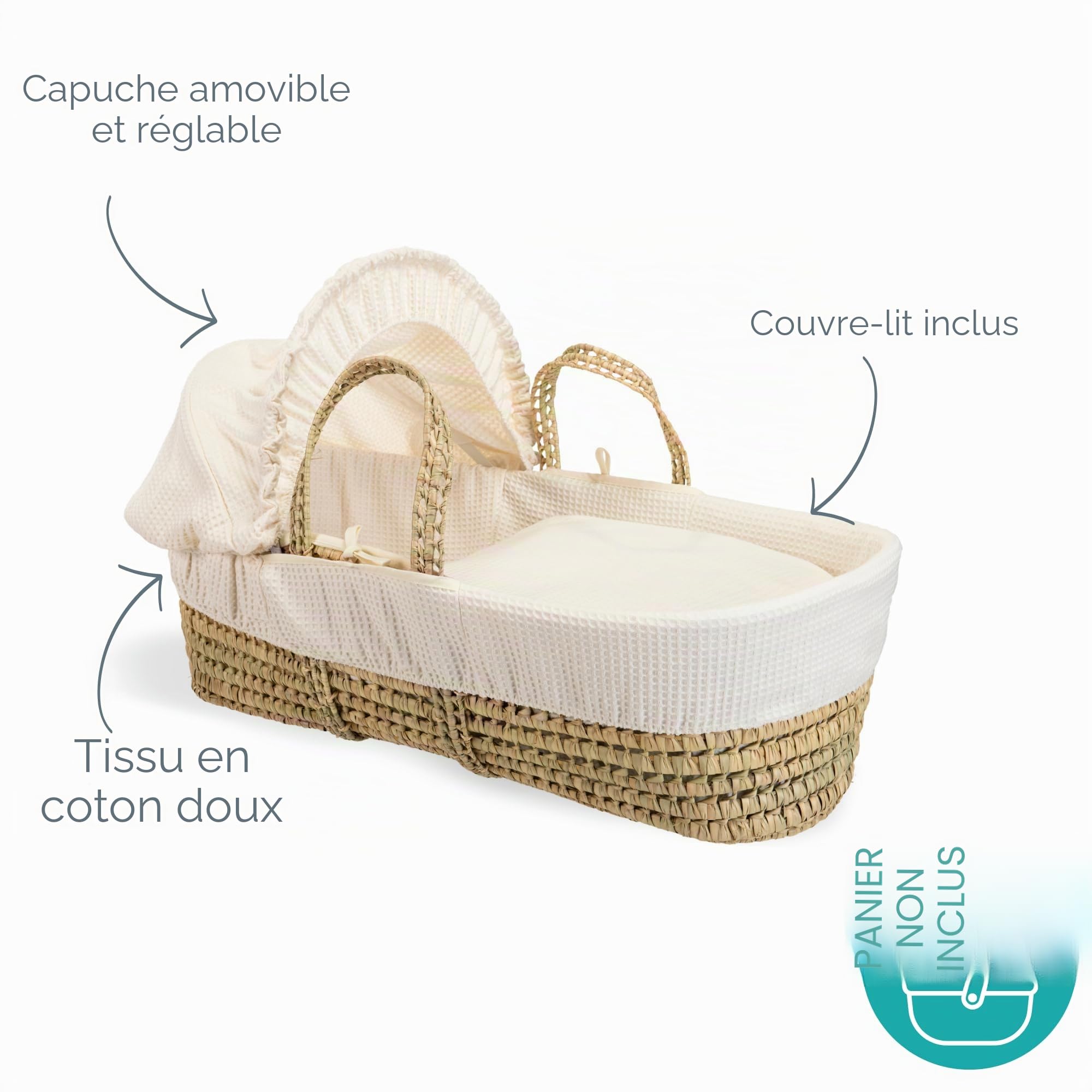 Clair de Lune Parure de lit en Coton pour couffin Crème
