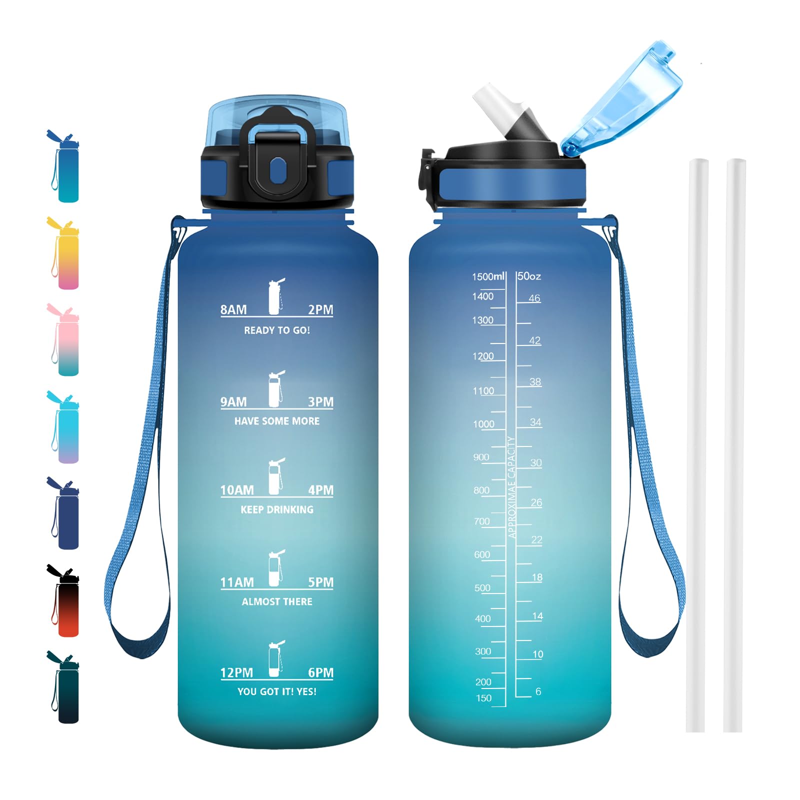 Cantimplora 500ml, Sin BPA con Marcador de Tiempo, Botella con Pajita, Botella de Agua para Running, Cámping, Oficina, Bicicleta, Fitness — view 17