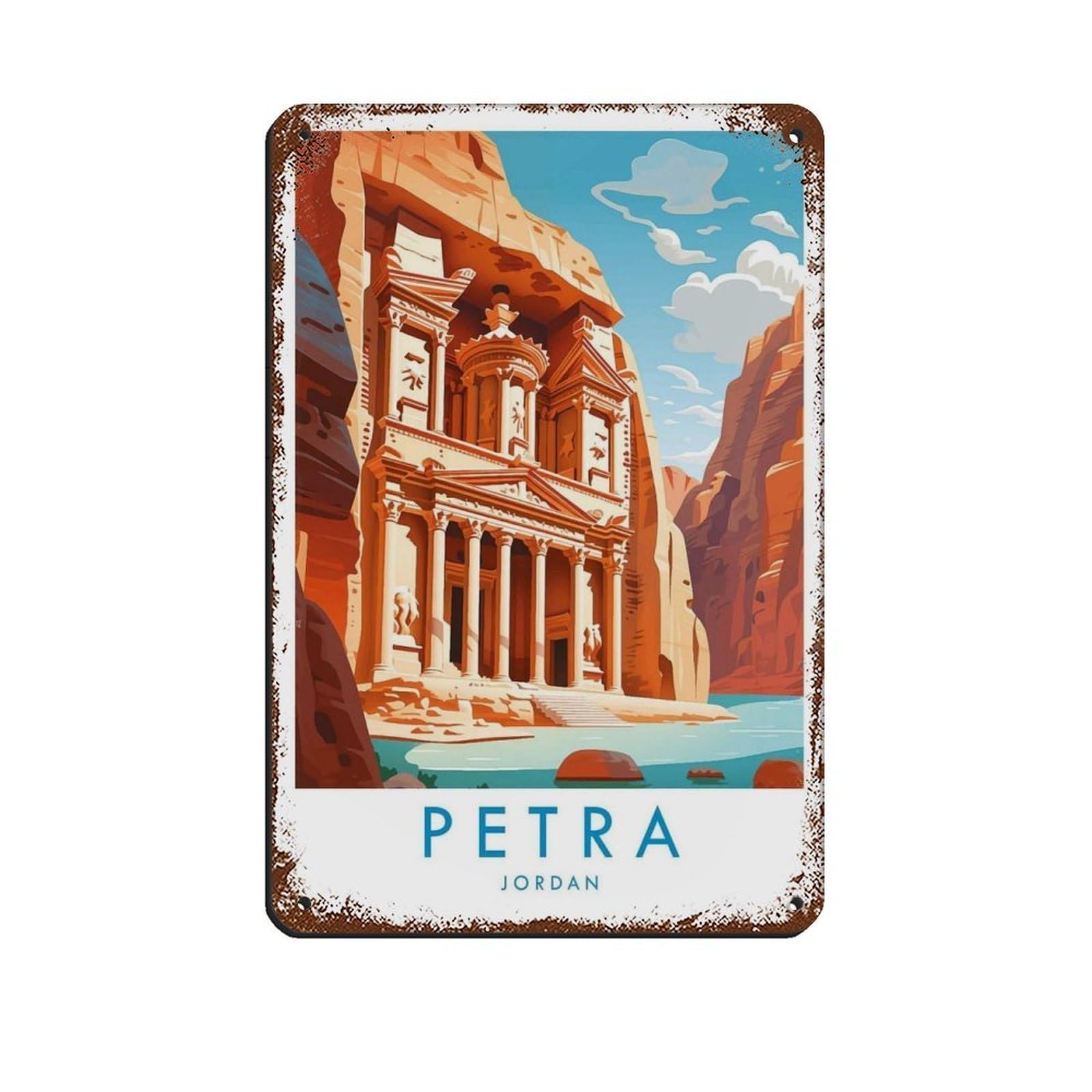 Petra Travel, Petra Travel Poster Retro Poster Metal Tin Sign Chic Art Retro Iron Painting Bar People Cave Cafe Family Garage Poster Wall Decoration 8x12inch(20x30cm)