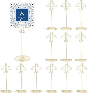 CHGCRAFT 12Pcs Tall Table Number Holder Place Card Holder Airplane Shape Metal Name Card Holder Stands for Photos Food Signs Memo Wedding Party Restaurants, Light Gold, 100x42mm