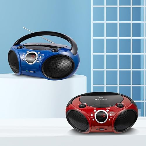 Miniatura 8 de SINGING WOOD 030B - Reproductor de CD portátil con Bluetooth para radio estéreo AM FM en el hogar, línea auxiliar, conector para auriculares, CA