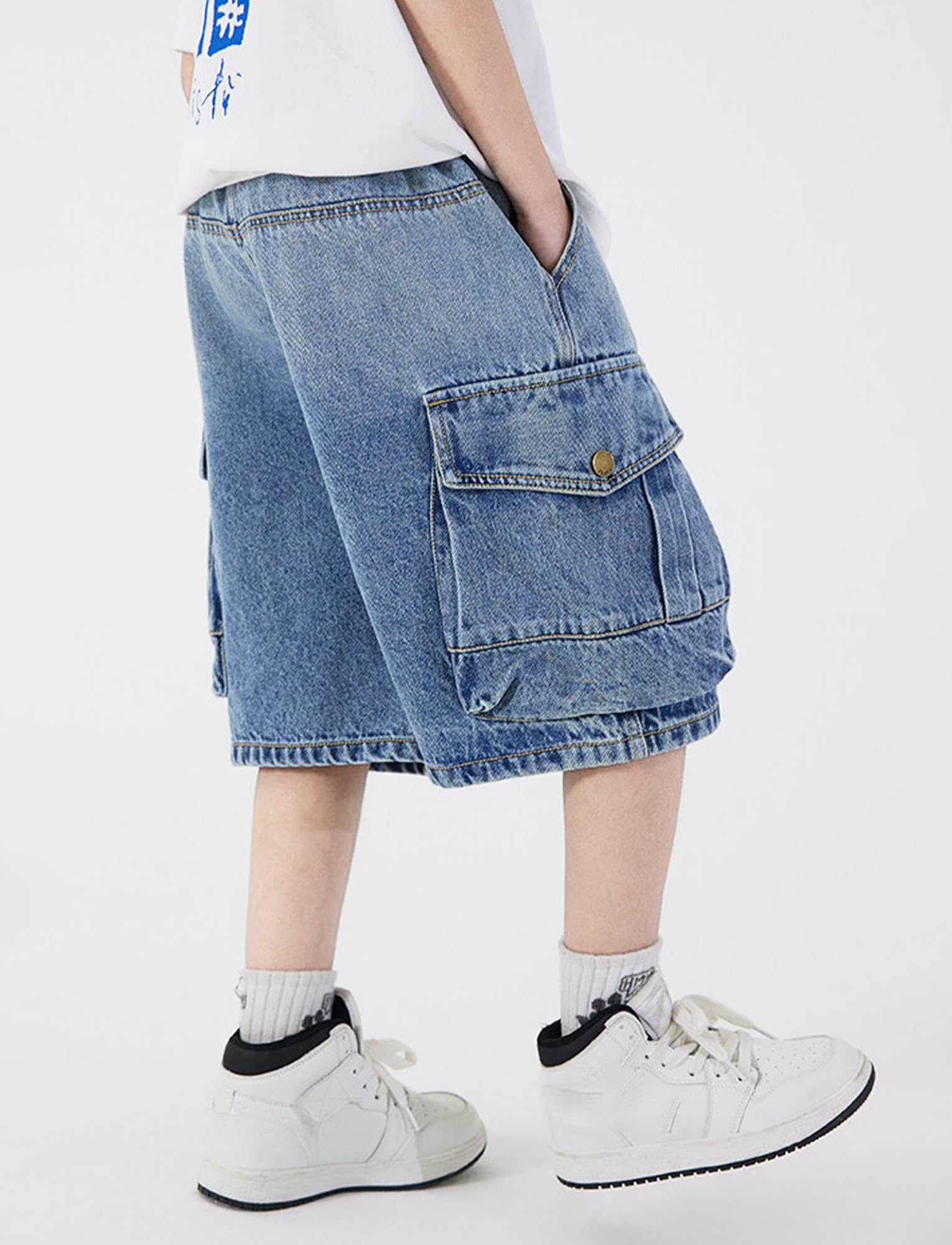 SEAUR Pantalon Corto Vaquero Niño Pantalón Cortos de Pierna Ancha en Denim Baggy Jean Shorts Elástico Cintura Bermuda con Bolsillos Denim Shorts Boys