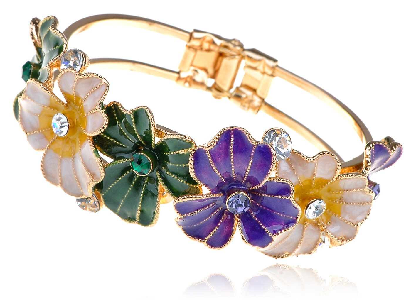 Alilang Antique Vintage Multicolor Rainbow Crystal Rhinestone Flower Garden Cuff Bracelet Bangle