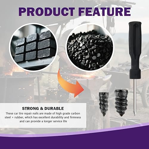 Miniatura 3 de 100 piezas Kit de tapones para neumáticos de coche, práctico kit de reparación de tornillos para neumáticos con destornilladorclavos de reparación