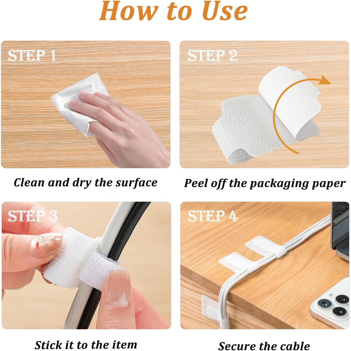 36PCS Cable Organizer Hook and Loop Cable Ties, Self Adhesive Hook and Loop Cable Straps Sticky-Back Cable Management Cord Organizer Cable Clip for Household & Office Essentials (Black*36)