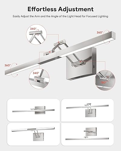 Miniatura 4 de VONLUCE 3CCT - Lámpara LED de tocador de baño de 24 pulgadas, luces LED modernas con cabezal giratorio de 360 y brazo oscilante, lámpara de baño de