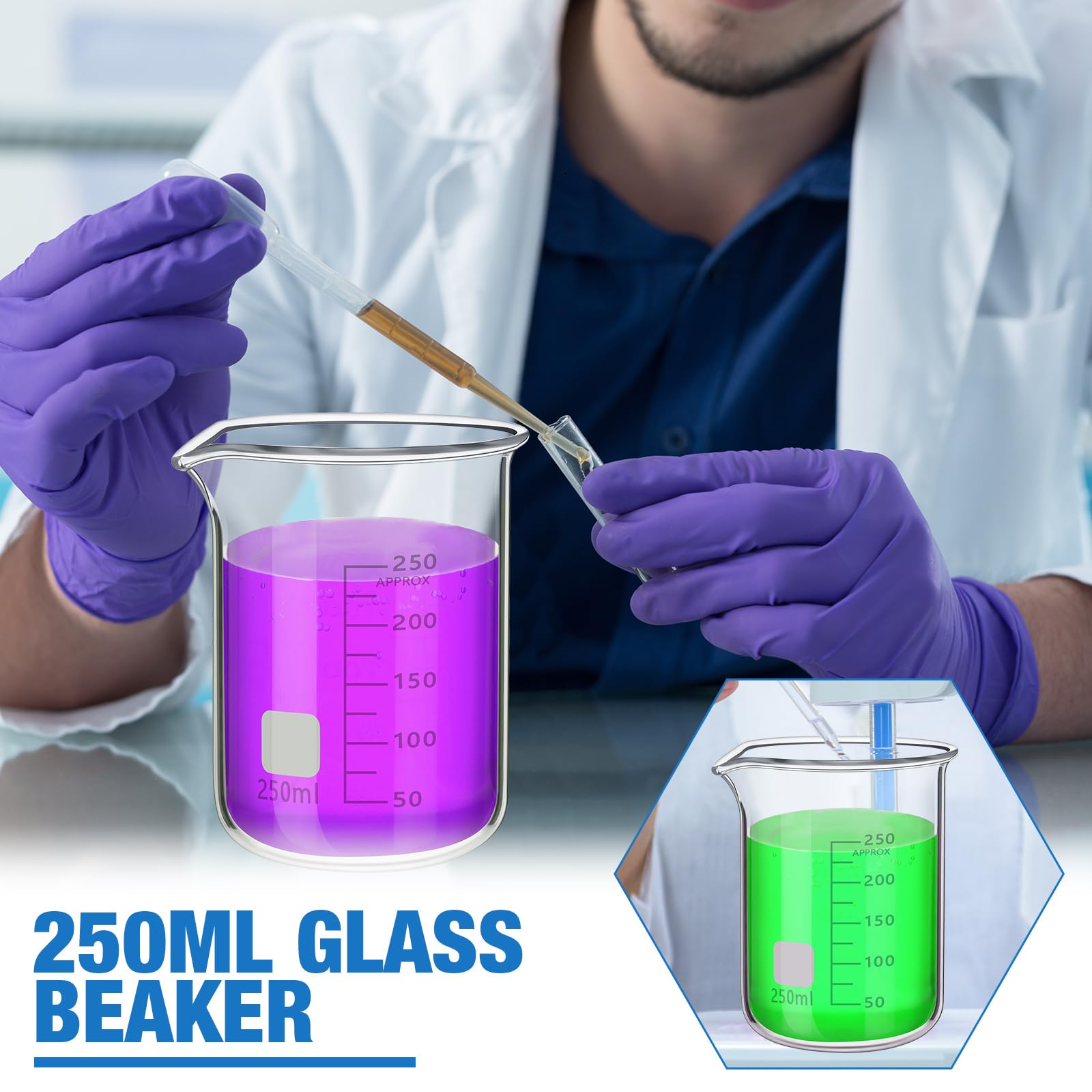 Tanlade 20 vasos de vidrio, vasos de laboratorio resistentes con impresión, taza medidora de alta clase de borosilicato, graduación a granel para laboratorios, aulas u hogar (250 ml)