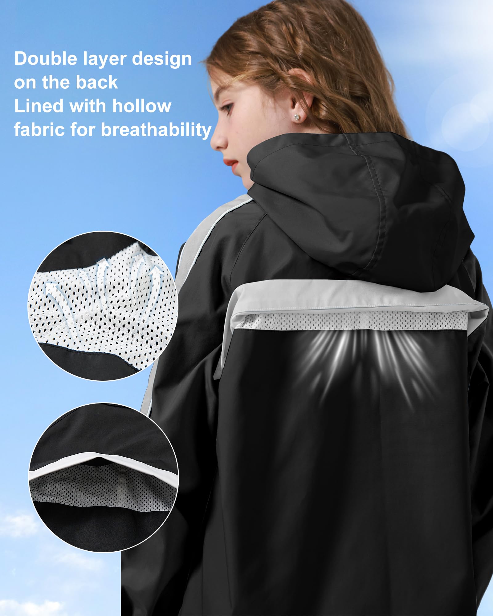 Rolanko Chaqueta Impermeable con Capucha para Niñas, Chaqueta Cortavientos Ligera con Cremallera para Niños