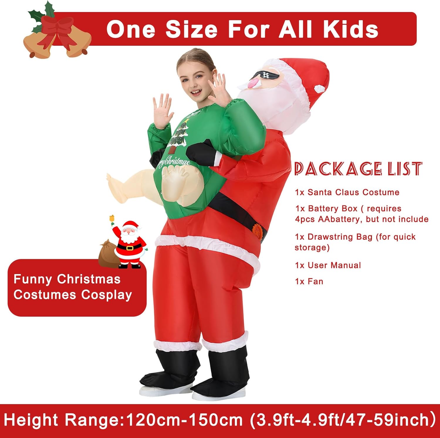 Inflatable Santa Costume for Kids,Santa Claus Blow Up Costumes Christmas Inflatable Costume for Girls Boys Halloween Christmas Suit Cosplay - Image 2