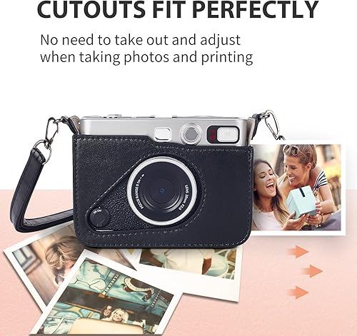 Miniatura 5 de Phetium Funda protectora compatible con Fujifilm Instax Mini EVO Hybrid Instant Camera-PU Bolsa de cuero con correa de hombro ajustable (negro)