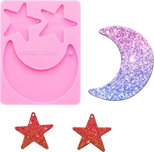 Moon and Star - Molde de resina de silicona para llavero de 3 cavidades, molde de fundición de resina para hacer joyas y llaveros, colgante de