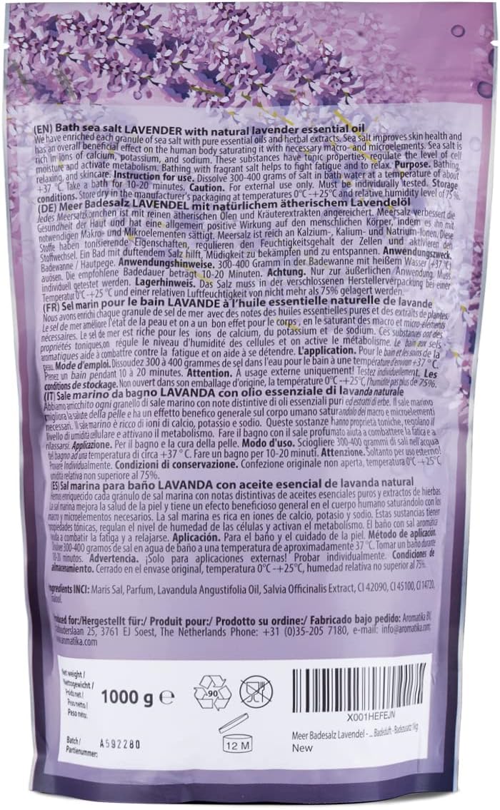 Bath Sea Salt Lavender – 35 oz (Zip Bag) - Sea Bath Salts with Natural Lavender Essential Oil - Relaxing Bath & Body Care - Spa Use