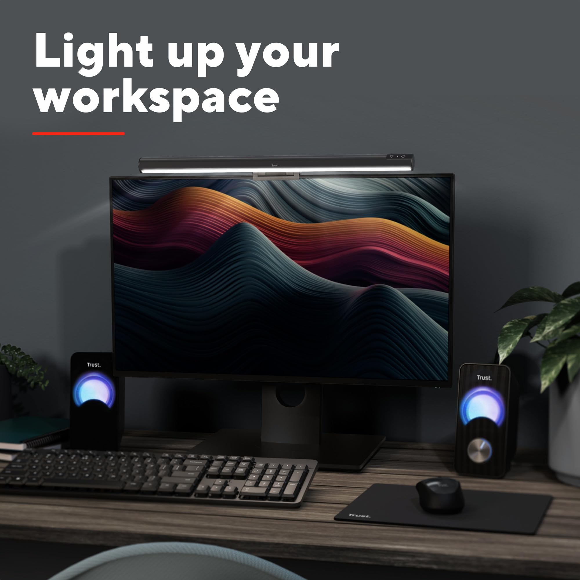 Trust Shyne Lampada Monitor PC LED 42cm, Anti-luce Blu e Anti-riflesso | Barra LED USB per Laptop, Light Bar Luce Bianca Fredda/Calda/Naturale, Desk Lamp Luminosità e Temperatura Regolabili