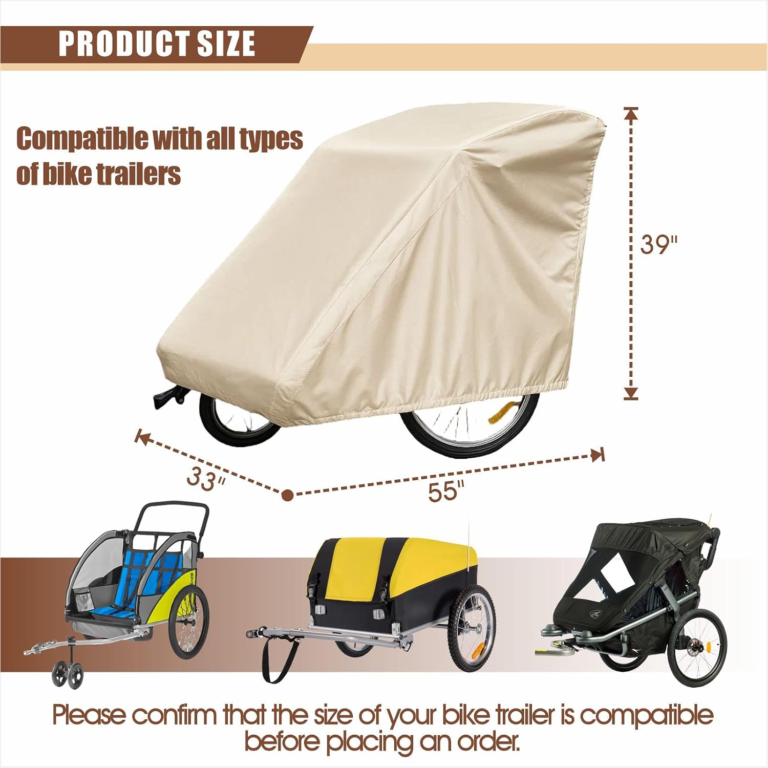 Bike Trailer Cover for Child & Pet, Waterproof 420D Oxford, 55 x 33 x 39"