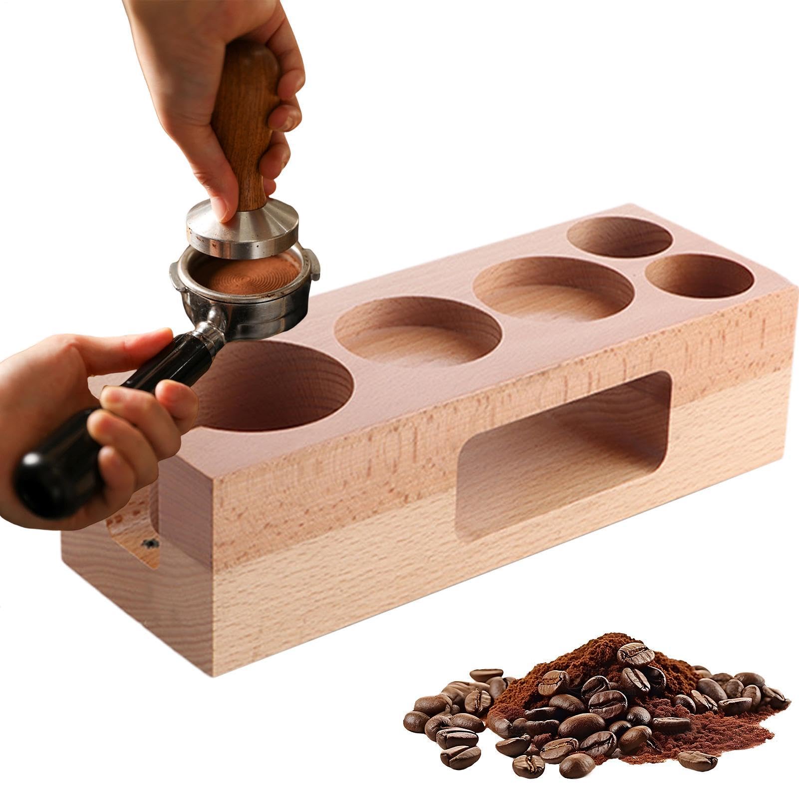 Station espresso bois naturel 58 mm avec rangement pour accessoires bar