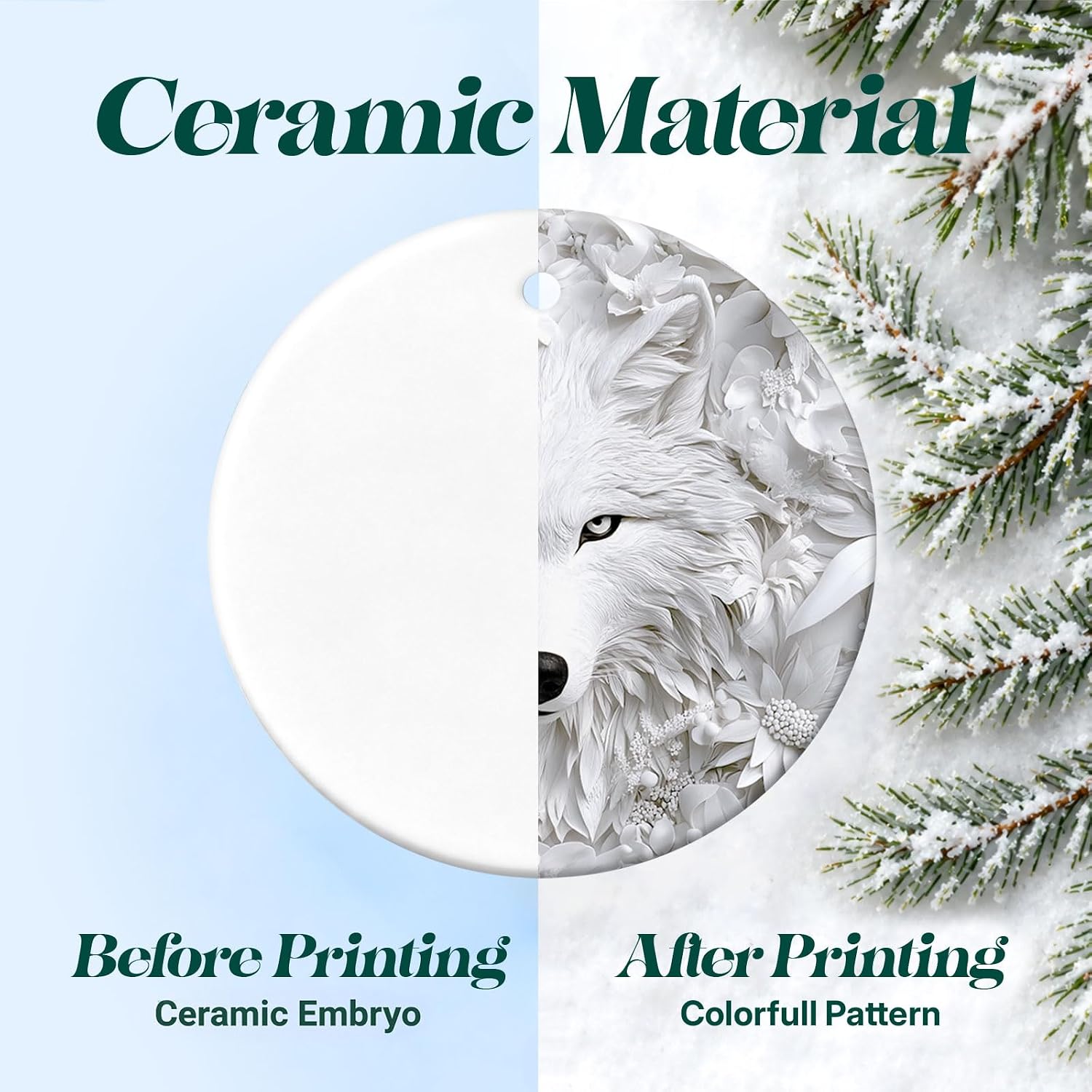 GENANY White Wolf Ceramic Christmas Ornament image 3