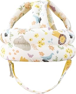 Baby Head Protector Baby Helmet for Crawling Walking, No Bumps Safety Head Adjustable Protective Cap for Walking, Playing - White Animal Flower