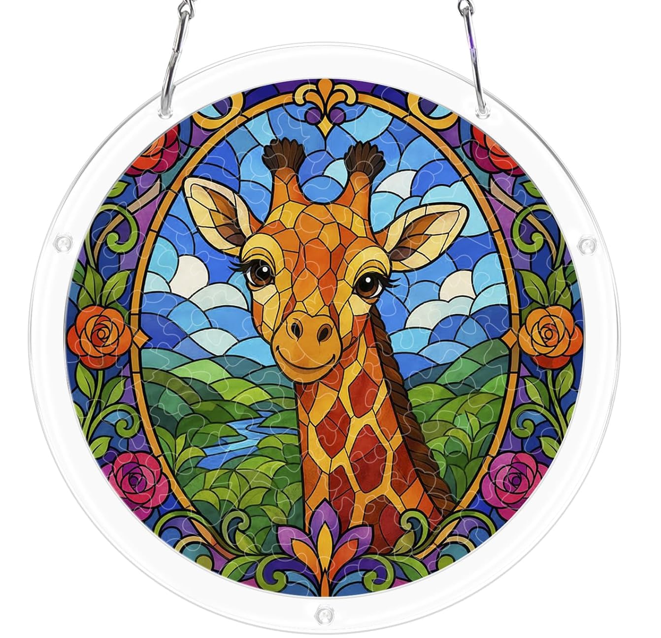 Floral Giraffe Acrylic Jigsaw Puzzles Suncatcher, 8.2 Inch Window Hanging Suncatcher Acrylic Puzzle, DIY Home Decor Art Gift