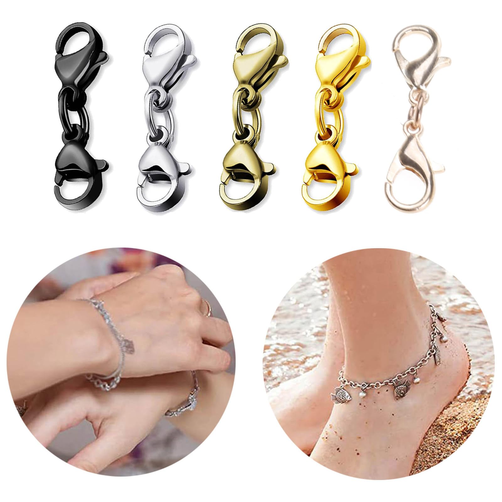8 Fermoirs Mousquetons En Acier Inoxydable - Double Ouverture, Pour Bracelets, Colliers, Porte-Clés