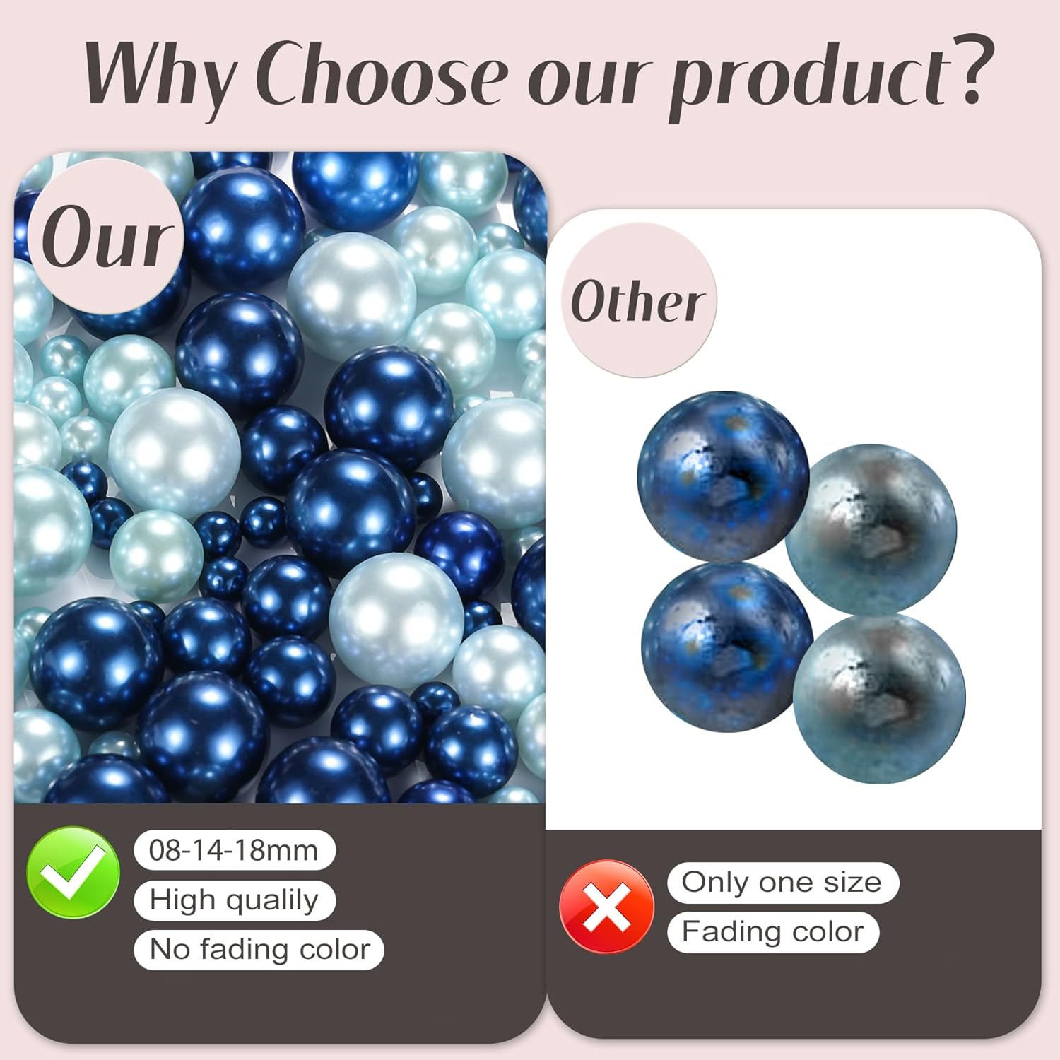 280Pcs Beads Faux Pearls Vase Filler for Centerpieces, Navy+Light Blue 8/14/18mm No Hole Pearls for Vase, Beads for Wedding Makeup Party Home Birthday Table Decor Decoration - Image 4