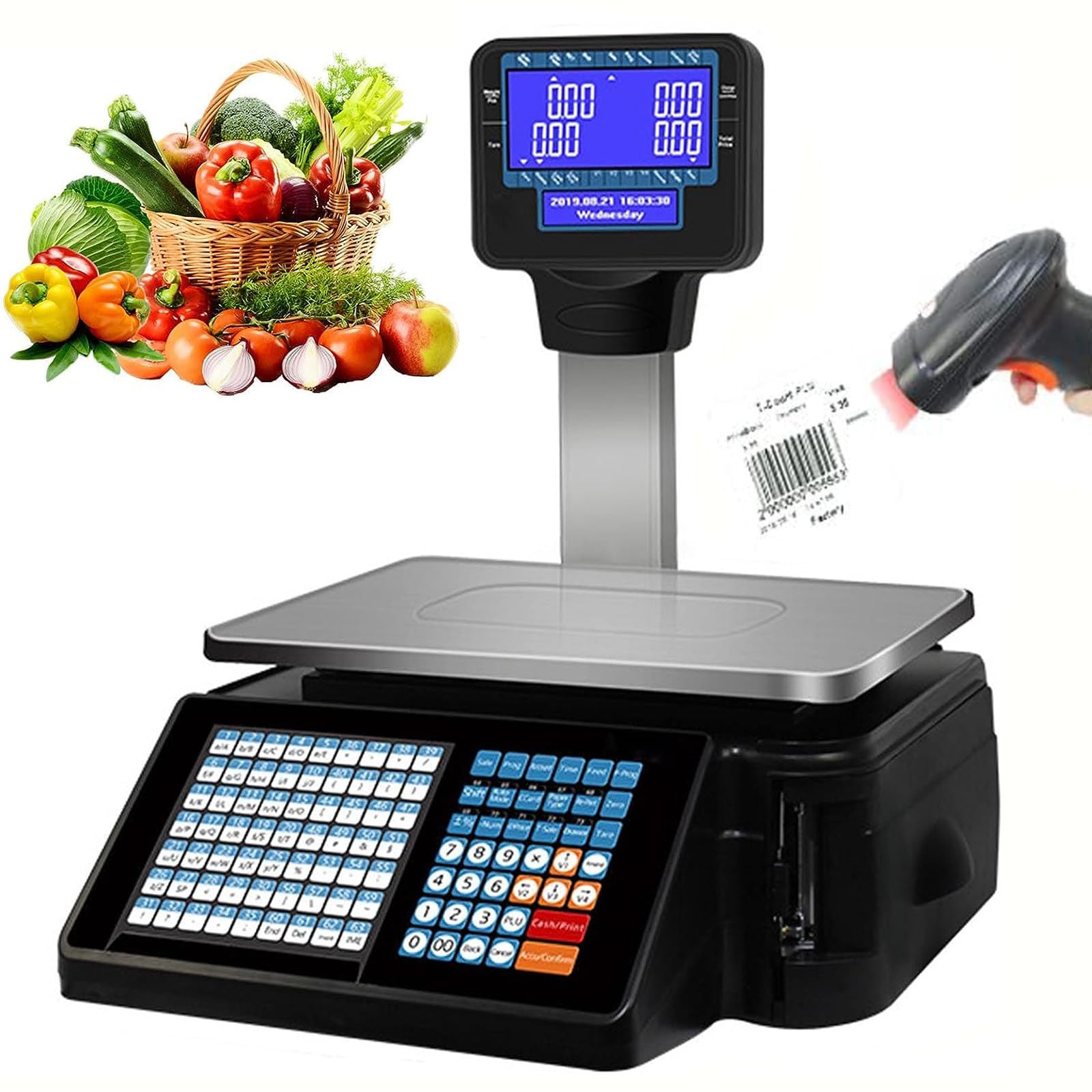 MYUYEE Bar Code Scales,Digital Label Printing Scale,Commercial Double-Sided Display Digital Price Computing Scale,30Kg/66.14 Lbs Capacity,For Supermarket/Retail Store/Wareh (B)