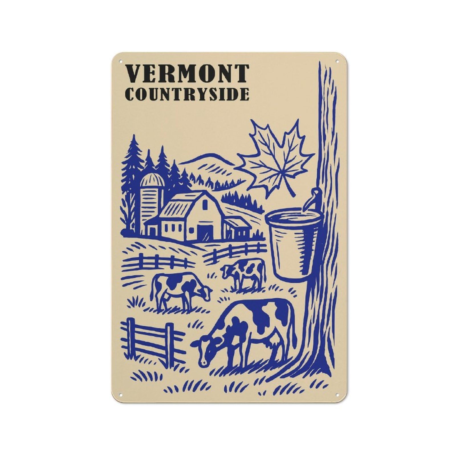 Junmoney Style-14 For Kitchen Or Home Bar, Vermont Countryside Farm Scene Rustic Metal Wall Sign 30X20cm, For Winter Room Styling In Kitchen And Home Bar