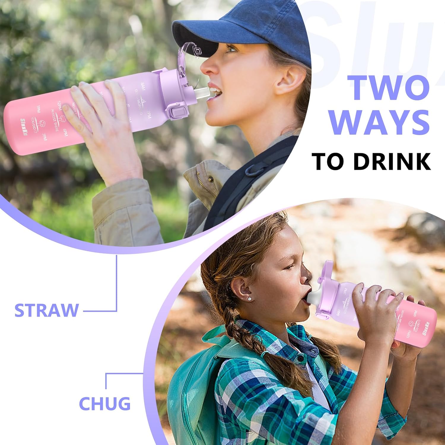 Stainless Steel Insulated Water Bottle 32oz with Handle, 1L Double Wall Insulated Bottle with Time Marker BPA Free, 1000ml Metal Water Flask for Outdoor Working School PURPLE PINK - Image 7