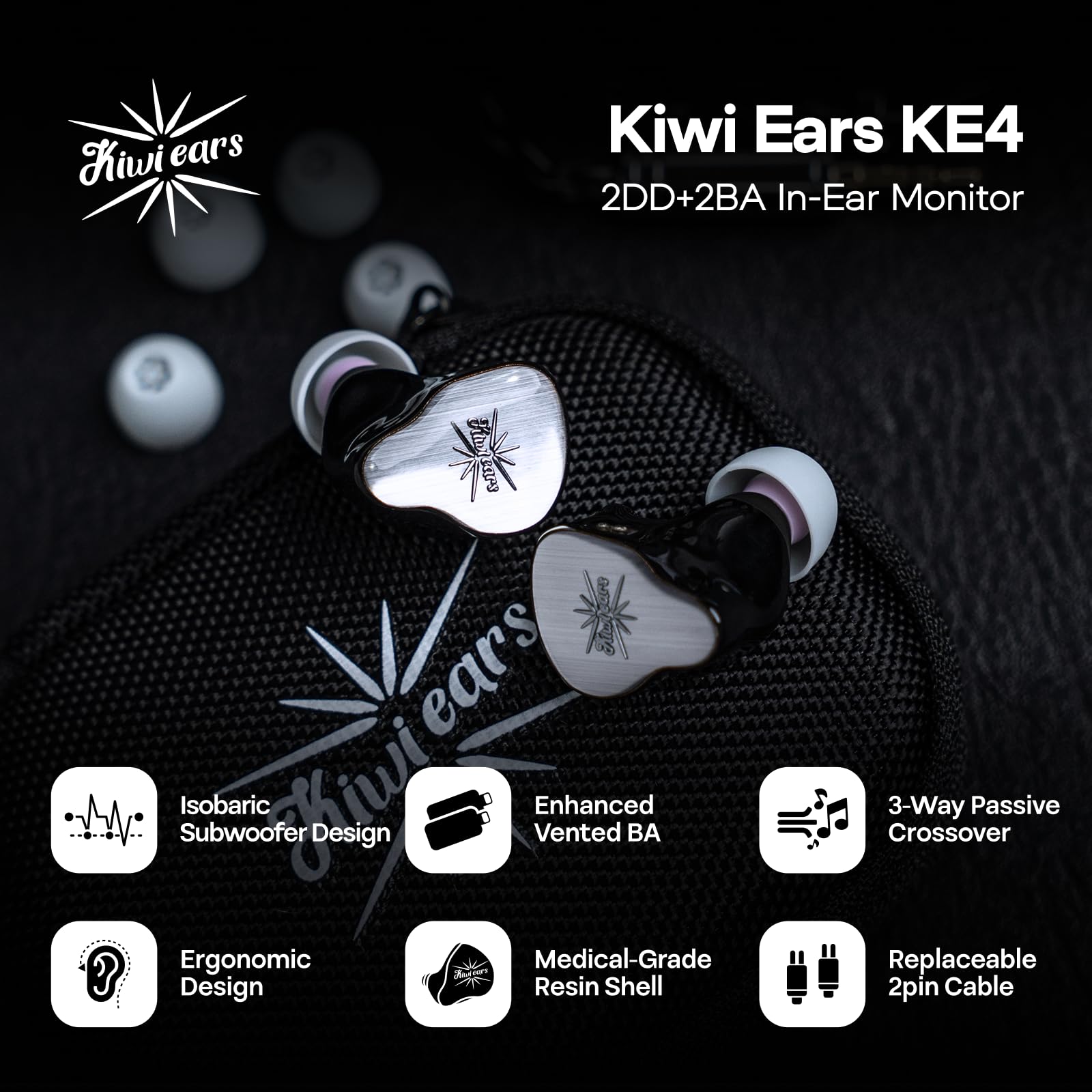 Kiwiears KE4 シルバー リケーブル可能イヤホン kiwi ears Kiwi Ears KE4 | Completely Redesigned 2DD+2BA Hybrid IEM
