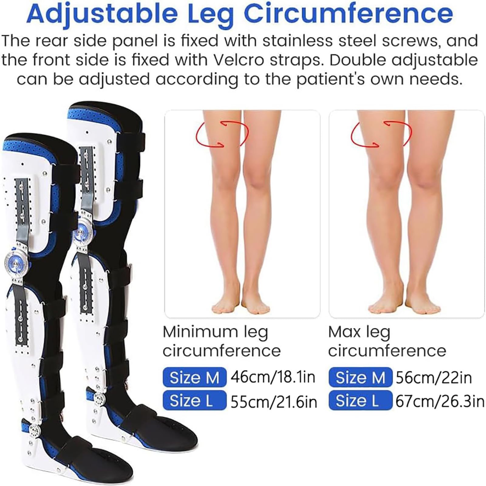 Tutore Immobilizzatore di Ginocchio Regolabile,Ginocchiera Ortopedica Incernierata,per Lesioni alla Gamba O al Ginocchio, Paralisi degli Arti Inferiori, Cammi