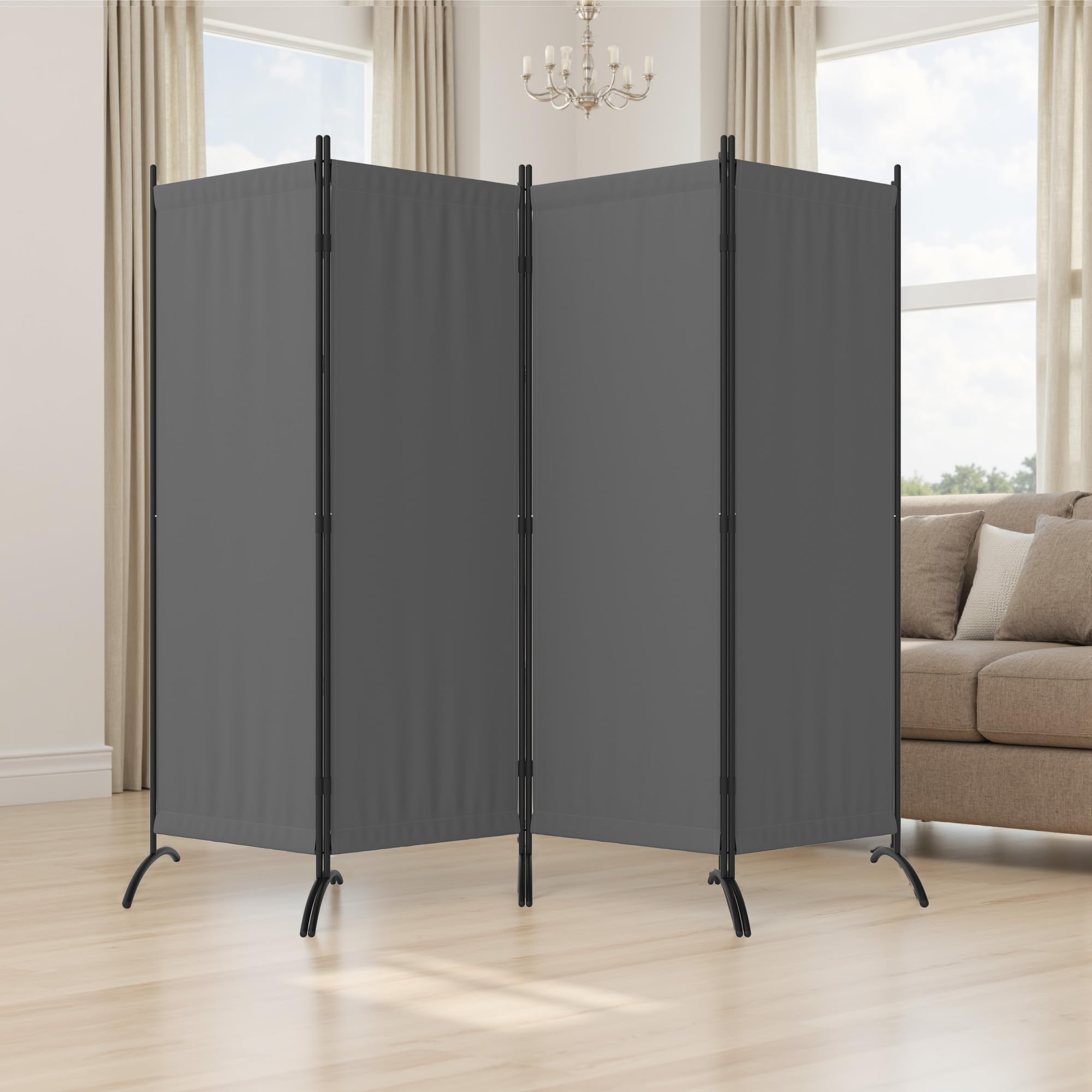 Separador de habitación (gris, 4 paneles)