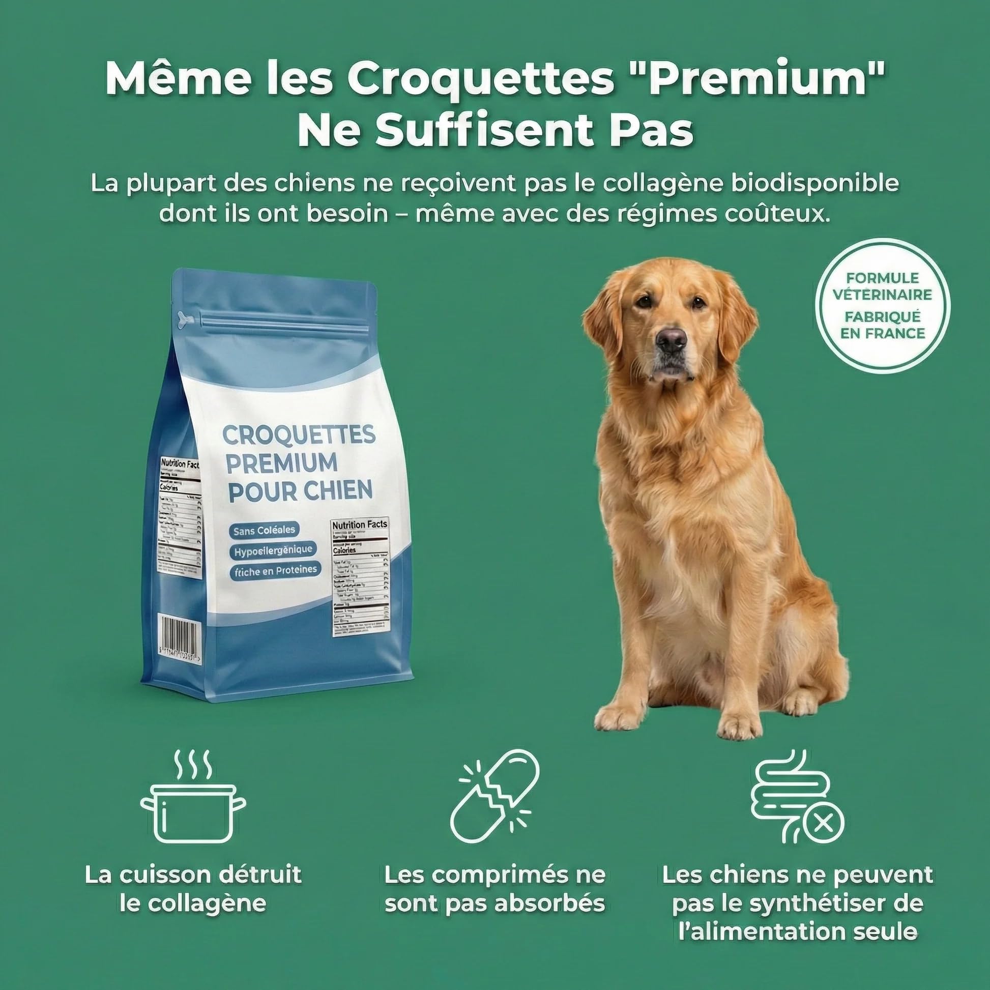 PurCanin Collagène Liquide pour Chiens, Supplément Peau, Pelage et Articulations, Soulage Démangeaisons et Peau Sèche